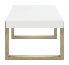 Pala Rectangular Coffee Table with Sled Base White High Gloss and Natural