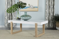 Pala Rectangular Coffee Table with Sled Base White High Gloss and Natural