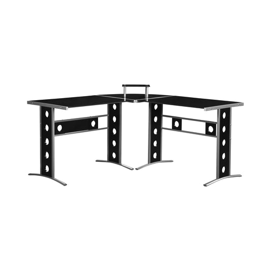 Keizer 3-piece L-shape Office Desk Set Black and Silver