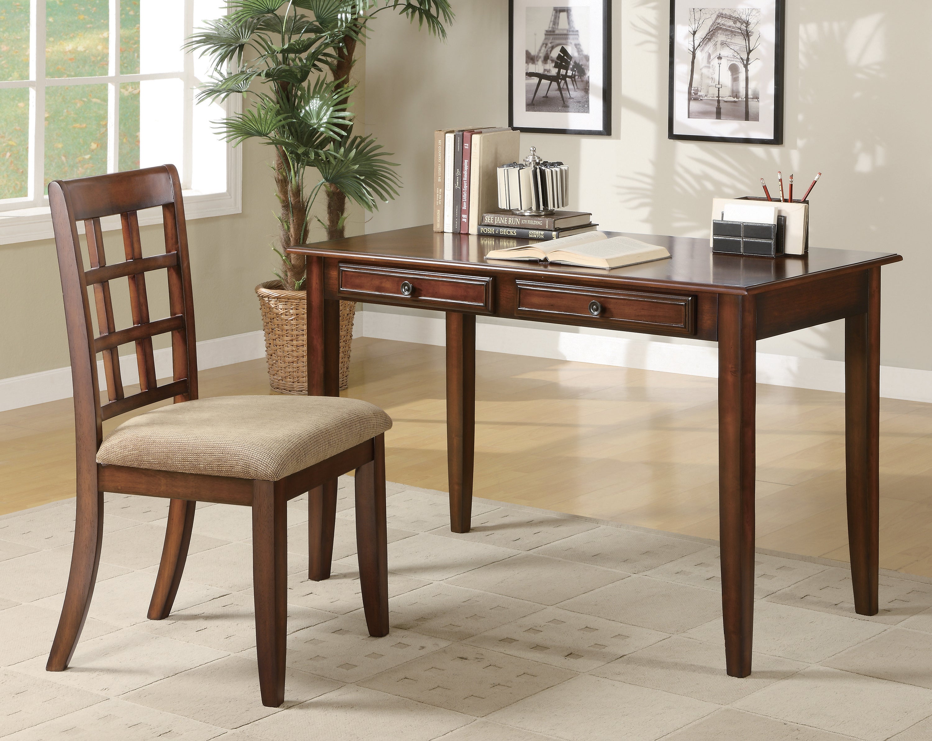 Newton 2-piece Writing Desk Set Chestnut and Tan