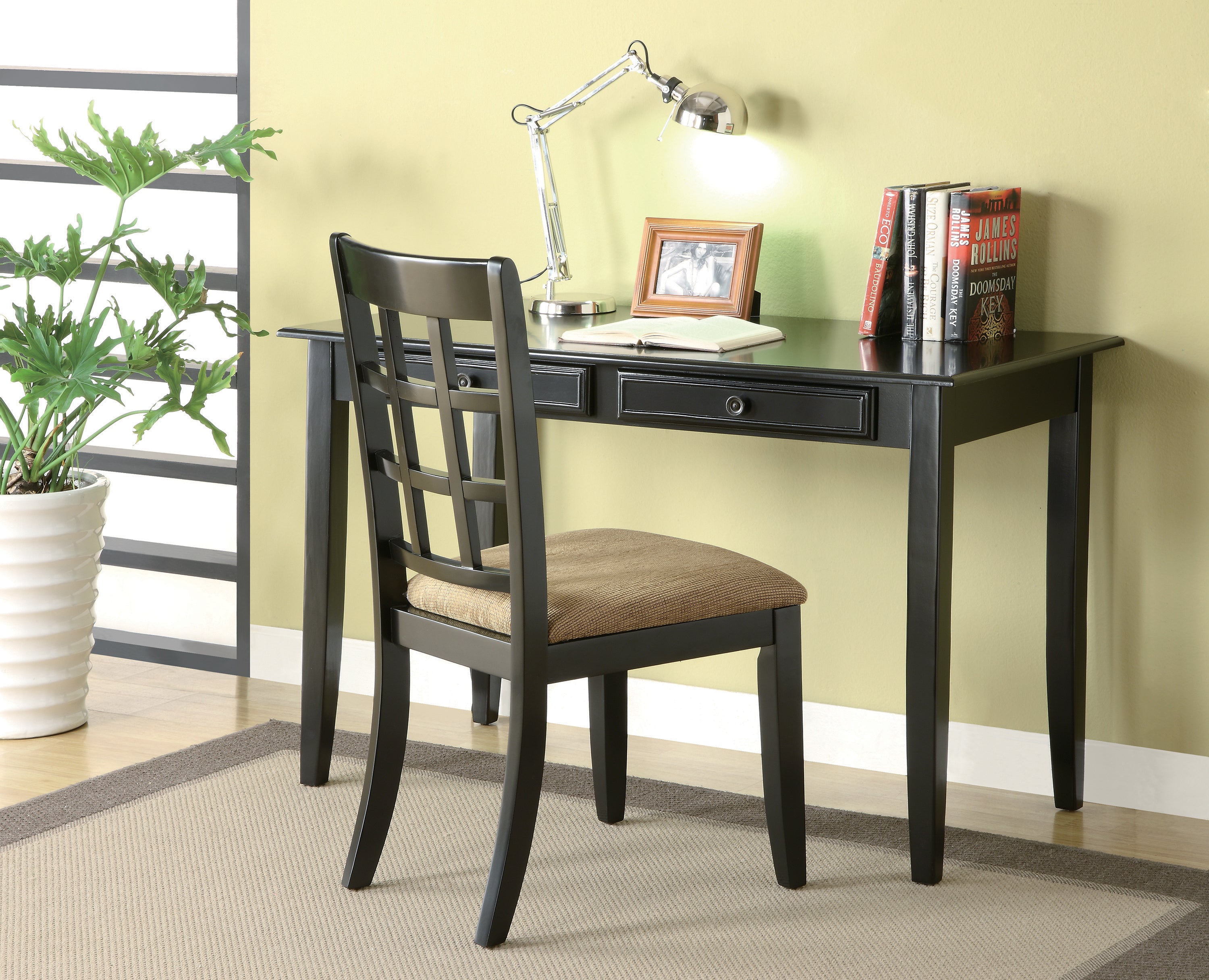 Newton 2-piece Writing Desk Set Black and Tan