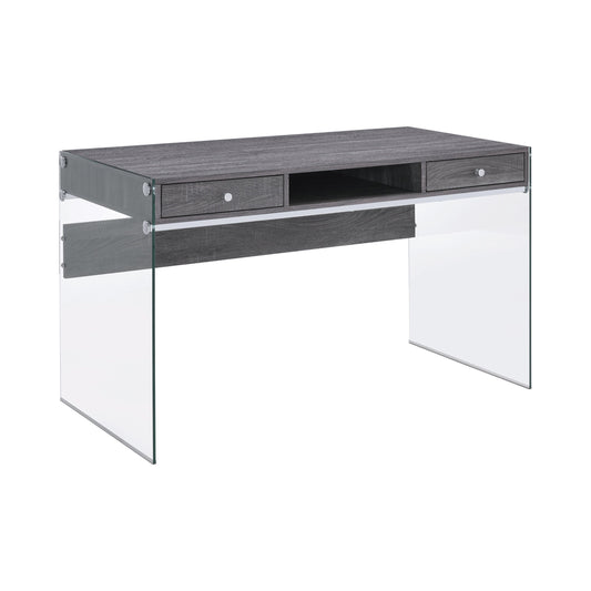 Dobrev 2-drawer Writing Desk Weathered Grey and Clear