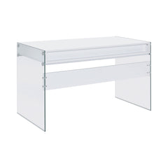 Dobrev 2-drawer Writing Desk Glossy White and Clear