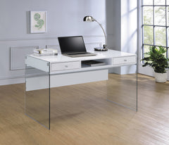 Dobrev 2-drawer Writing Desk Glossy White and Clear