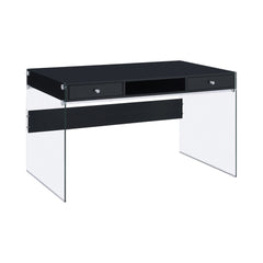 Dobrev 2-drawer Writing Desk Glossy Black and Clear