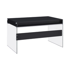 Dobrev 2-drawer Writing Desk Glossy Black and Clear