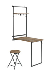 Riley Foldable Wall Desk with Stool Rustic Oak and Sandy Black