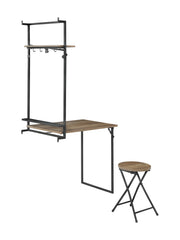 Riley Foldable Wall Desk with Stool Rustic Oak and Sandy Black