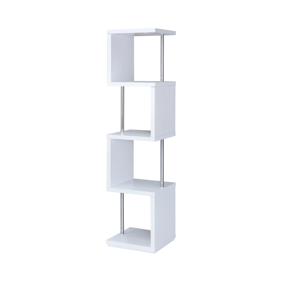 Baxter 4-shelf Bookcase White and Chrome