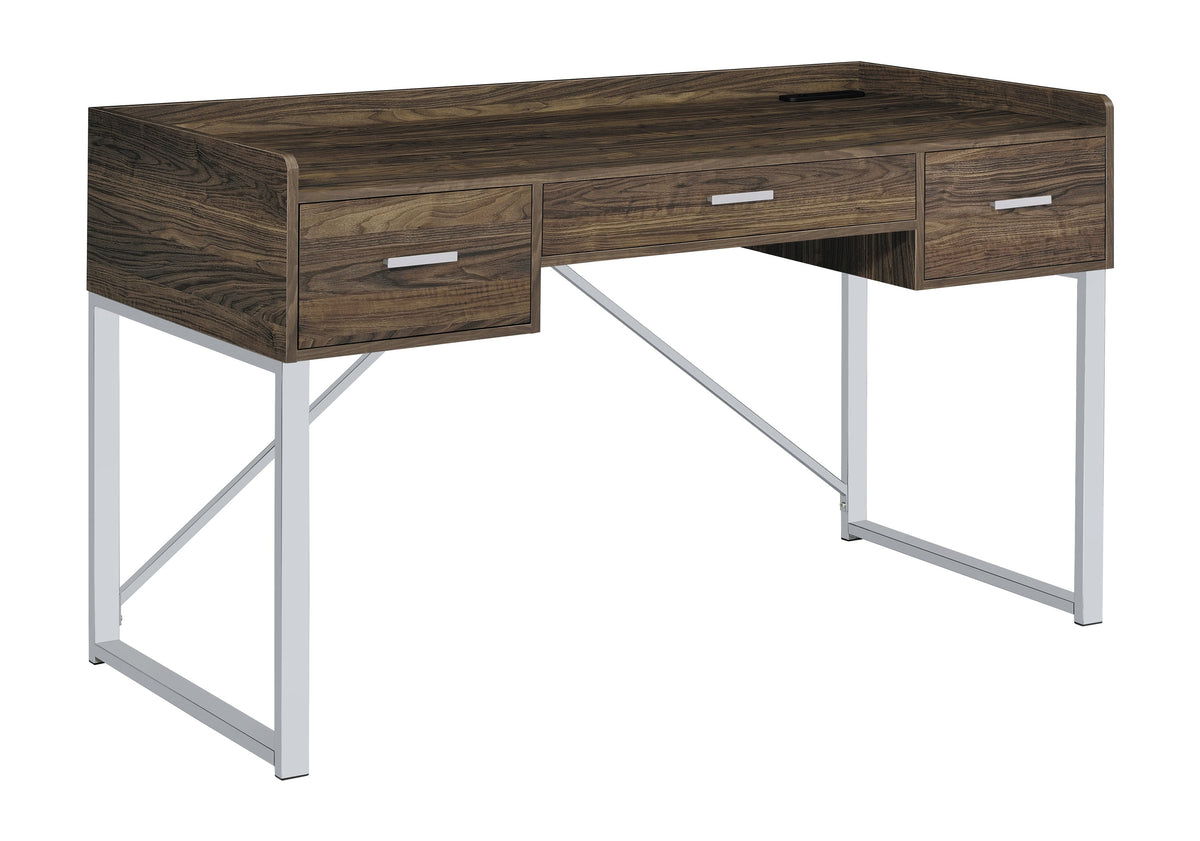 Angelica 3-drawer Writing Desk Walnut and Chrome