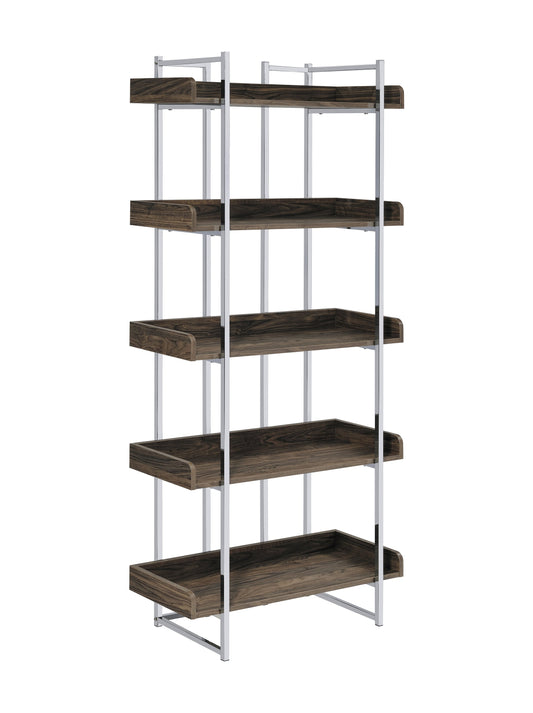 Angelica 5-shelf Bookcase Walnut and Chrome