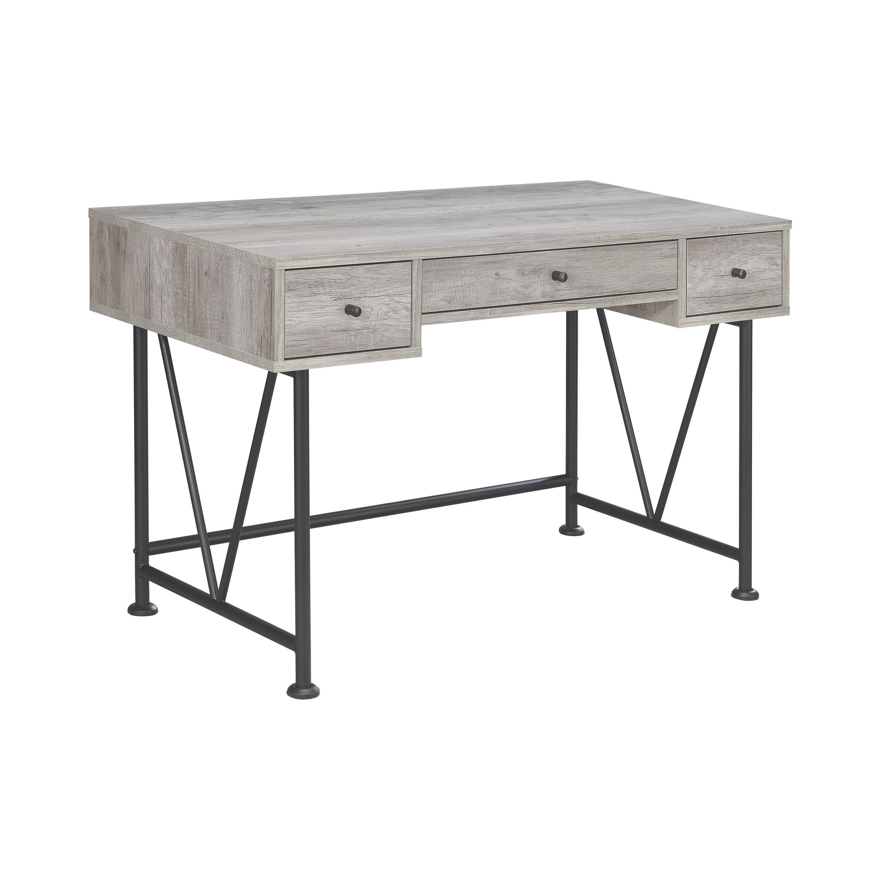 Analiese 3-drawer Writing Desk Grey Driftwood and Black