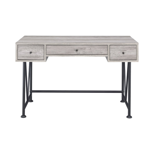 Analiese 3-drawer Writing Desk Grey Driftwood and Black