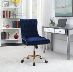 Bowie Upholstered Office Chair with Nailhead Blue and Brass