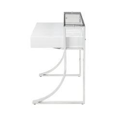 Gemma 2-drawer Writing Desk Glossy White and Chrome