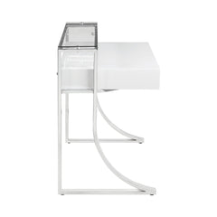 Gemma 2-drawer Writing Desk Glossy White and Chrome