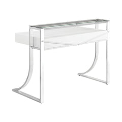 Gemma 2-drawer Writing Desk Glossy White and Chrome