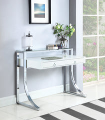 Gemma 2-drawer Writing Desk Glossy White and Chrome