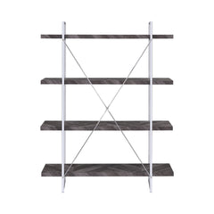 Grimma 4-shelf Bookcase Rustic Grey Herringbone