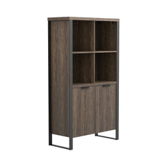 Pattinson 2-door Rectangular Bookcase Aged Walnut and Gunmetal