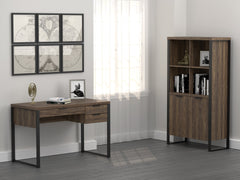 Pattinson 2-door Rectangular Bookcase Aged Walnut and Gunmetal