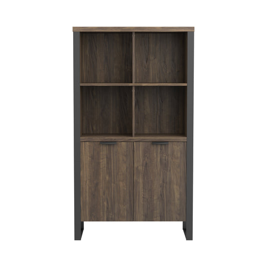 Pattinson 2-door Rectangular Bookcase Aged Walnut and Gunmetal