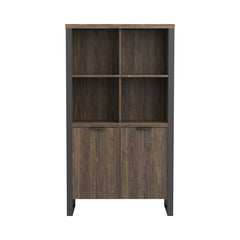 Pattinson 2-door Rectangular Bookcase Aged Walnut and Gunmetal