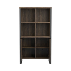 Pattinson 2-door Rectangular Bookcase Aged Walnut and Gunmetal