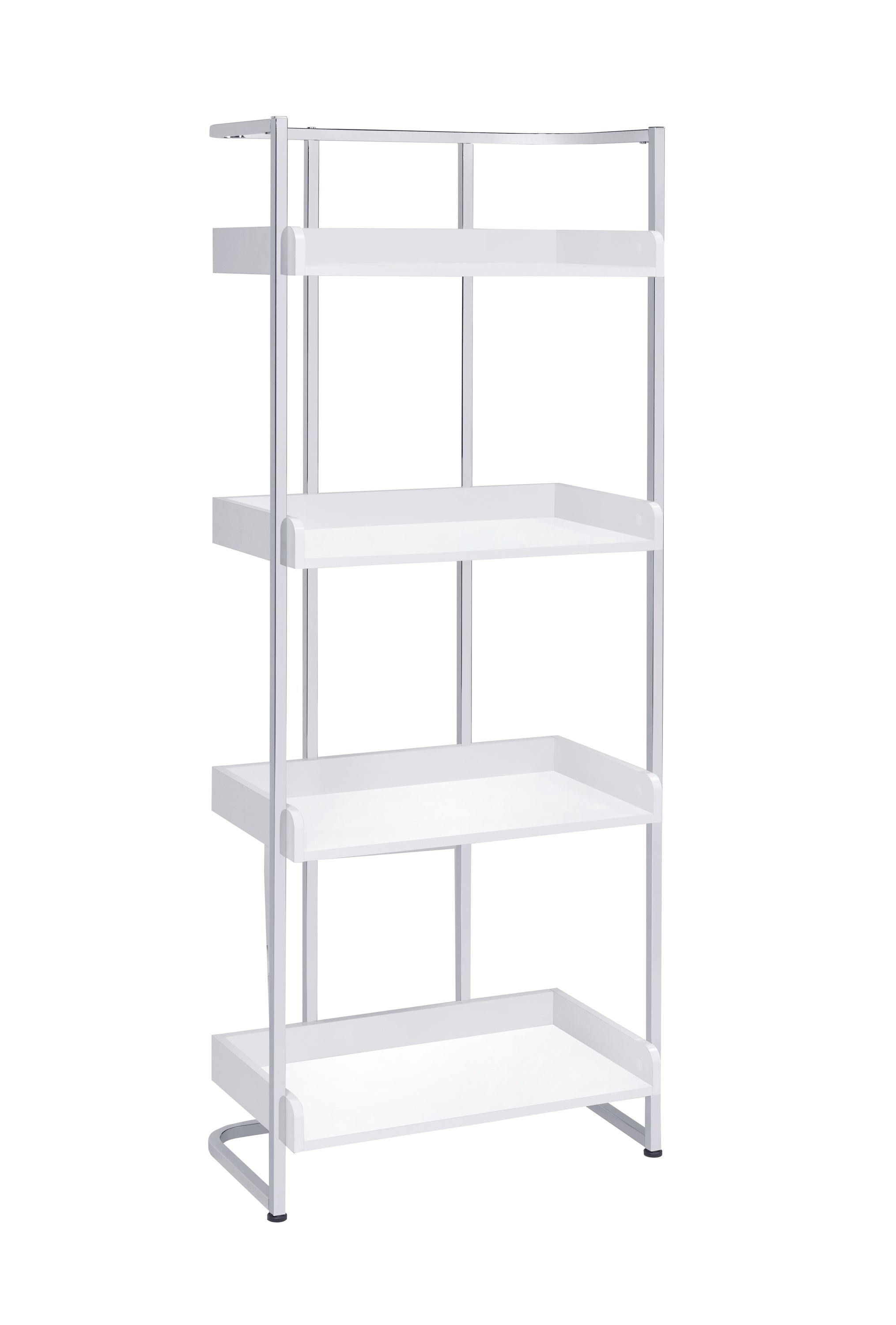 Ember 4-shelf Bookcase White High Gloss and Chrome