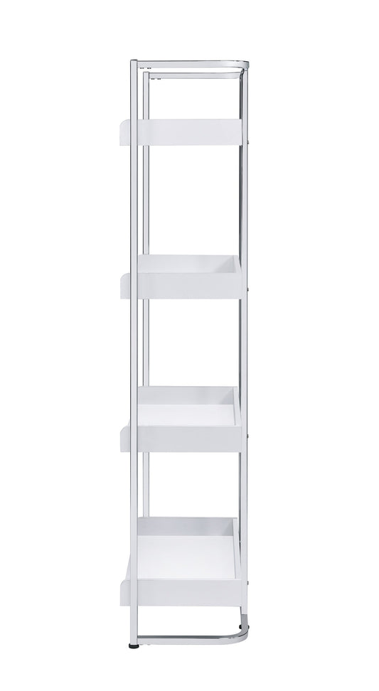 Ember 4-shelf Bookcase White High Gloss and Chrome