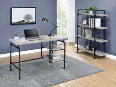 Delray 2-tier Open Shelving Writing Desk Grey Driftwood and Black