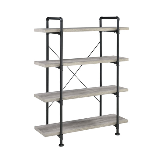 Delray 4-tier Open Shelving Bookcase Grey Driftwood and Black