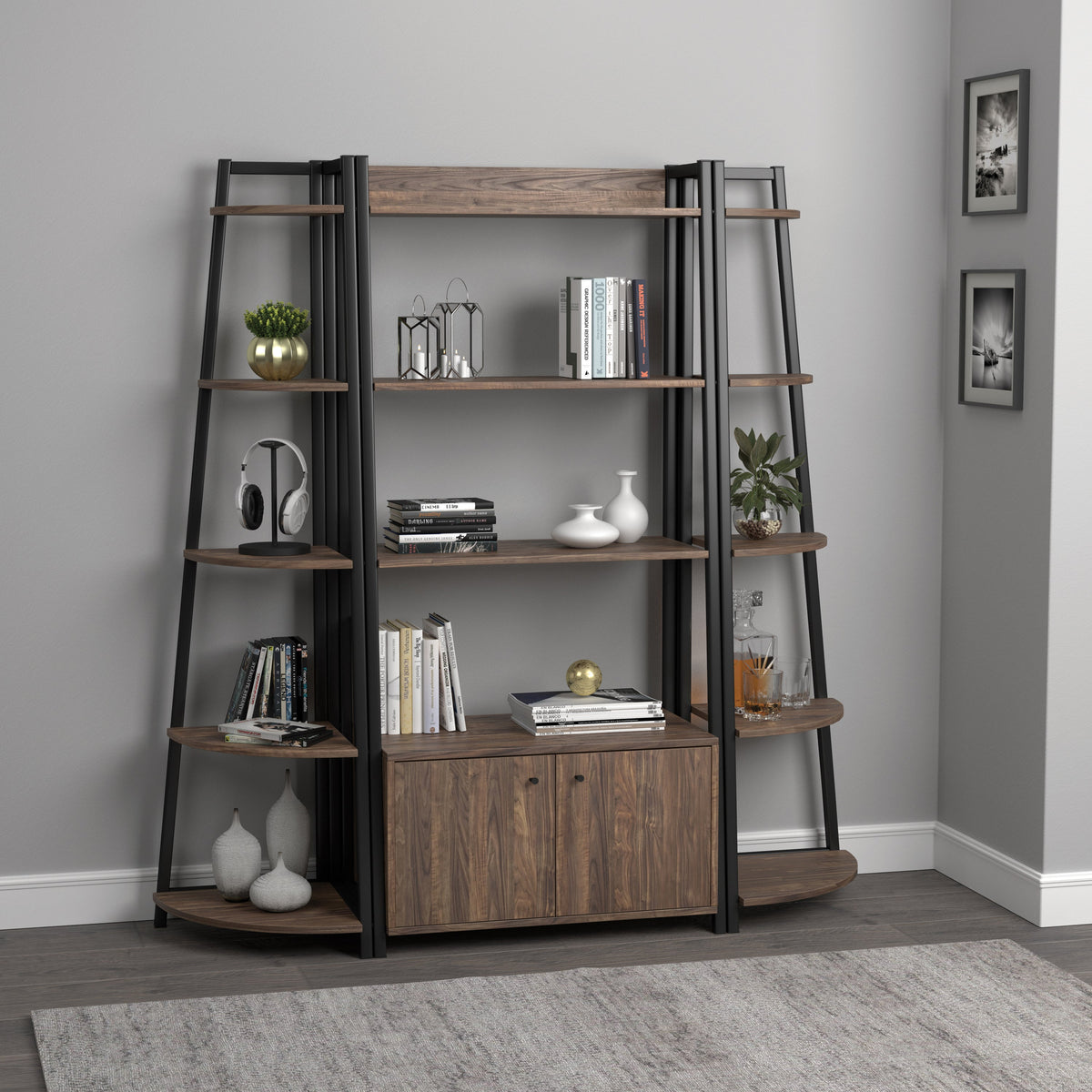 Jacksonville 3-piece Bookcase with Cabinet Aged Walnut