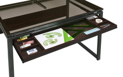 Pantano Glass Top Drafting Desk Dark Gunmetal and Chestnut