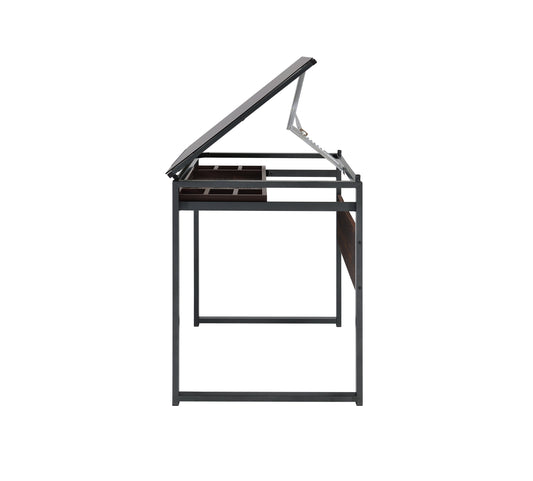 Pantano Glass Top Drafting Desk Dark Gunmetal and Chestnut