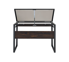 Pantano Glass Top Drafting Desk Dark Gunmetal and Chestnut