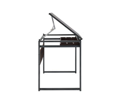 Pantano Glass Top Drafting Desk Dark Gunmetal and Chestnut