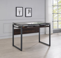 Pantano Glass Top Drafting Desk Dark Gunmetal and Chestnut