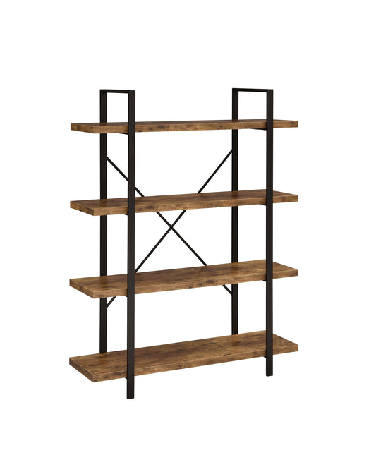 Cole 4-Shelf Bookcase Antique Nutmeg and Black