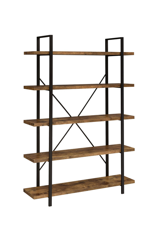 Cole 5-Shelf Bookcase Antique Nutmeg and Black