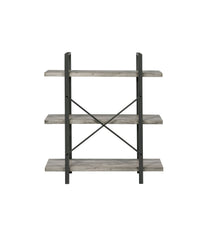 Cole 3-Shelf Bookcase Grey Driftwood and Gunmetal