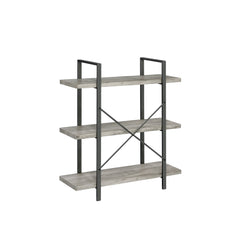 Cole 3-Shelf Bookcase Grey Driftwood and Gunmetal