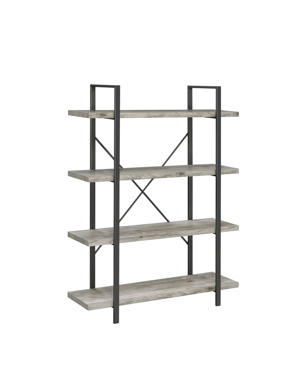 Cole 4-Shelf Bookcase Grey Driftwood and Gunmetal