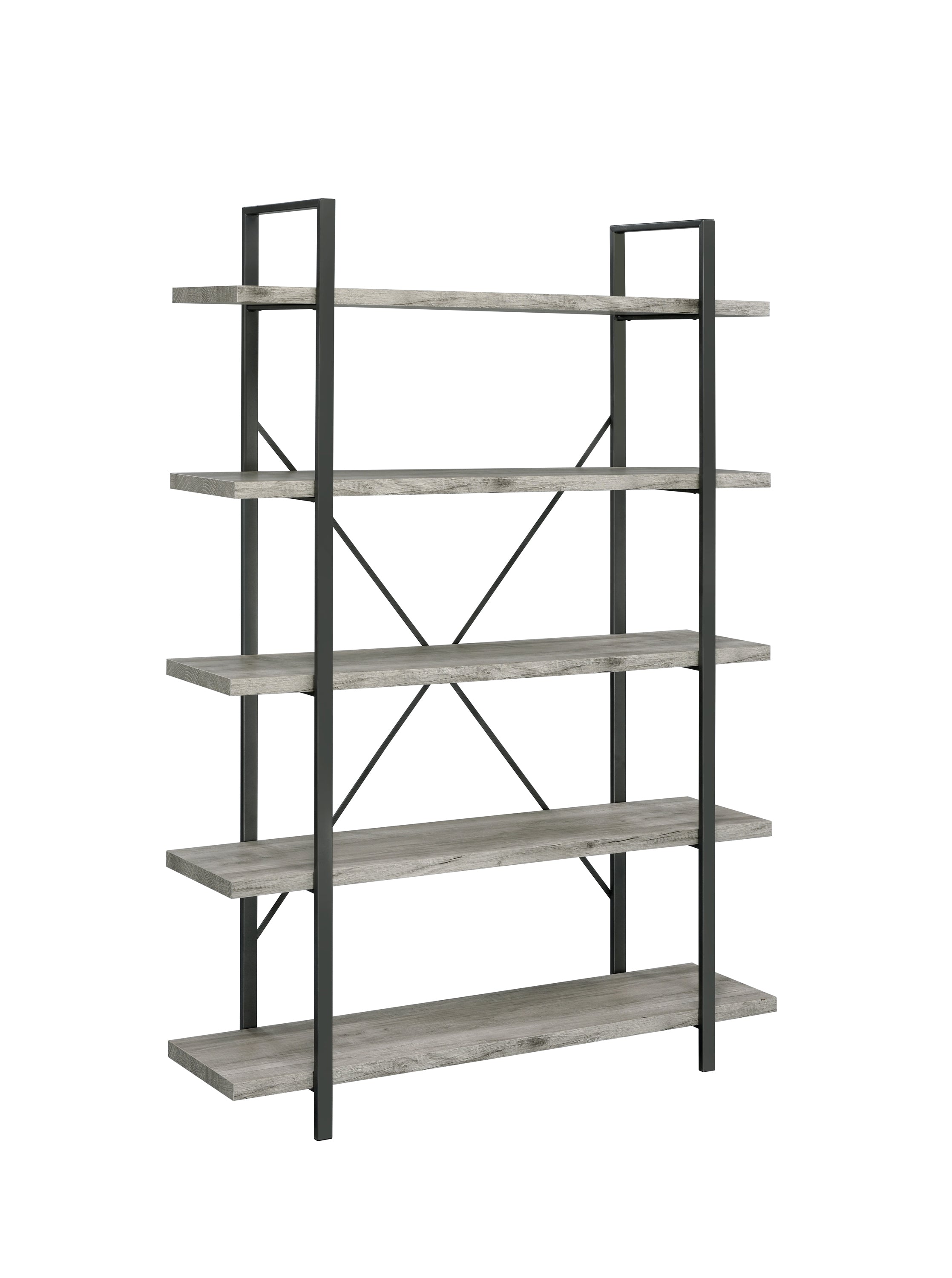 Cole 5-Shelf Bookcase Grey Driftwood and Gunmetal