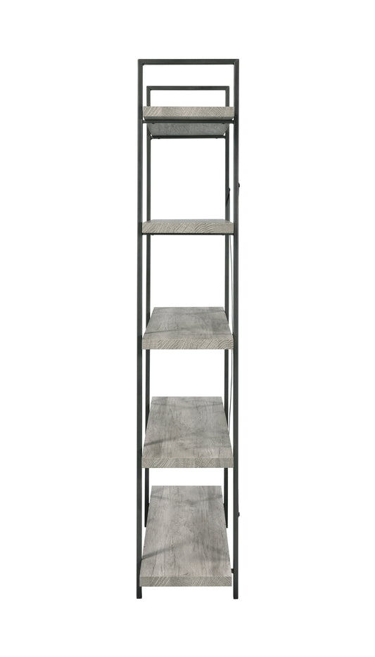 Cole 5-Shelf Bookcase Grey Driftwood and Gunmetal