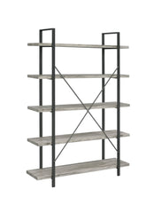 Cole 5-Shelf Bookcase Grey Driftwood and Gunmetal