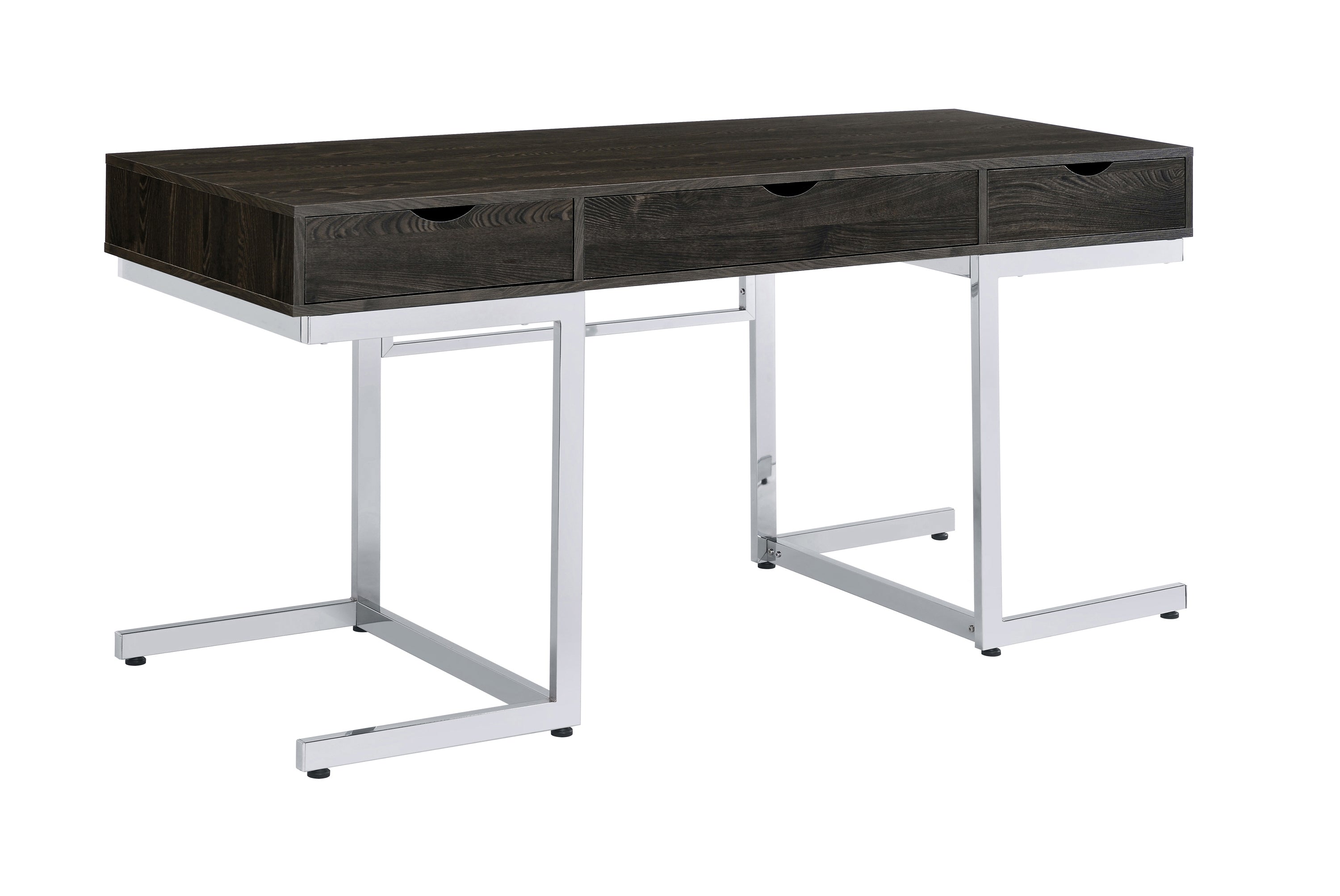 Noorvik 3-piece Writing Desk Set Dark Oak and Chrome