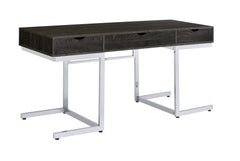 Noorvik 3-drawer Writing Desk Dark Oak and Chrome