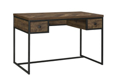 Millbrook 2-drawer Writing Desk Rustic Oak Herringbone and Gunmetal