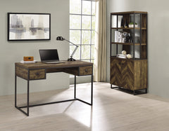 Millbrook 2-drawer Writing Desk Rustic Oak Herringbone and Gunmetal